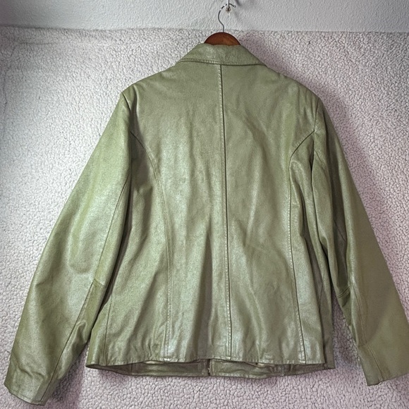 Chadwick’s XL Genuine Leather Jacket Sage Green Pearlized Zip Front Y2K - Picture 2 of 11